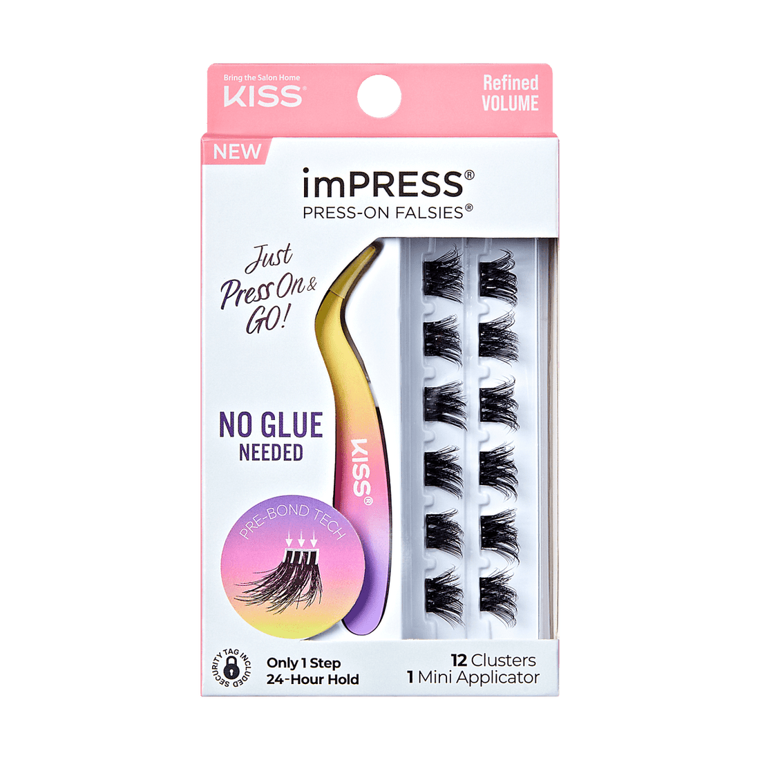 imPRESS Falsies Self Adhesive Eyelashes, 12 Lash Clusters + Applicator - Refined