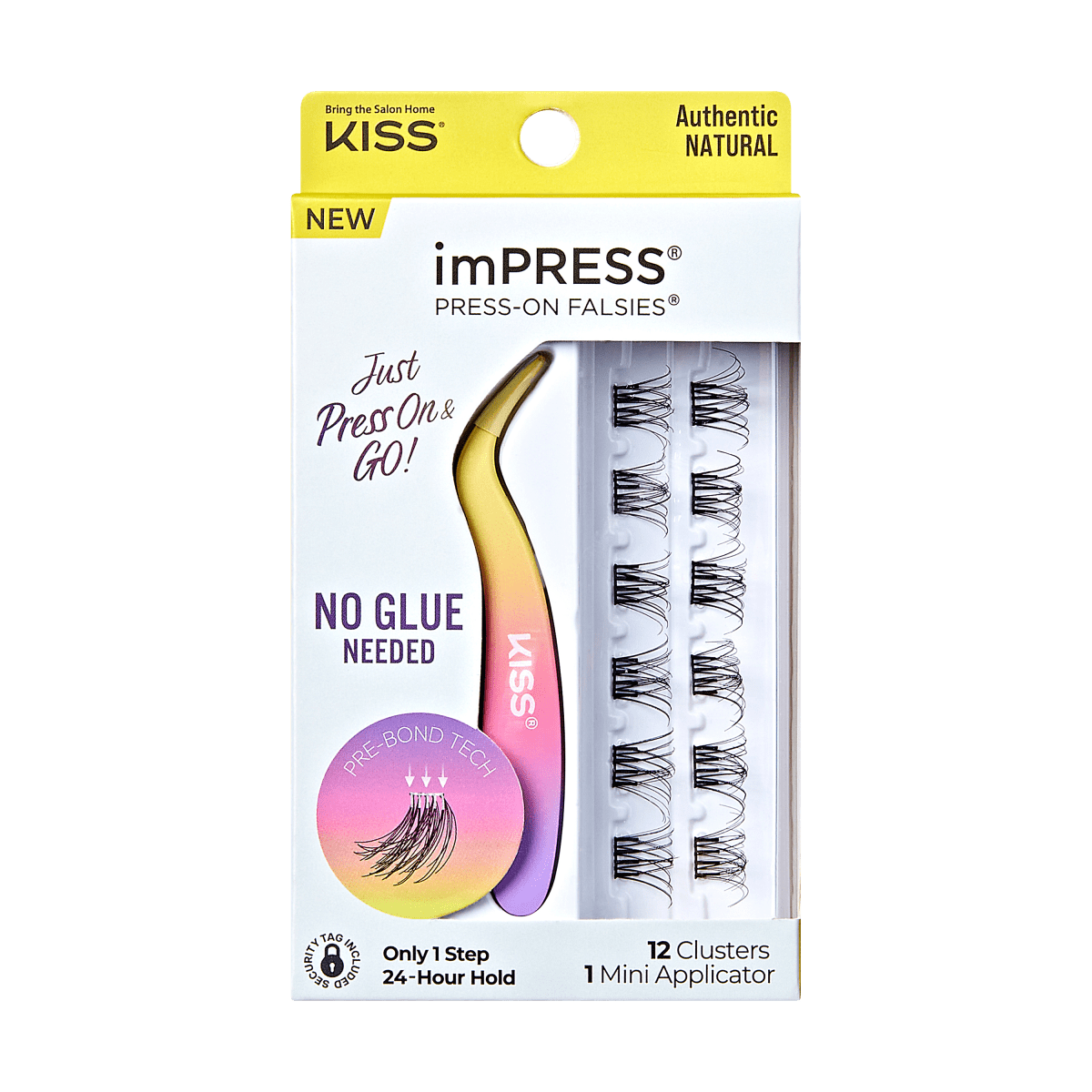 imPRESS Falsies Self Adhesive Eyelashes, 12 Lash Clusters + Applicator - Authentic