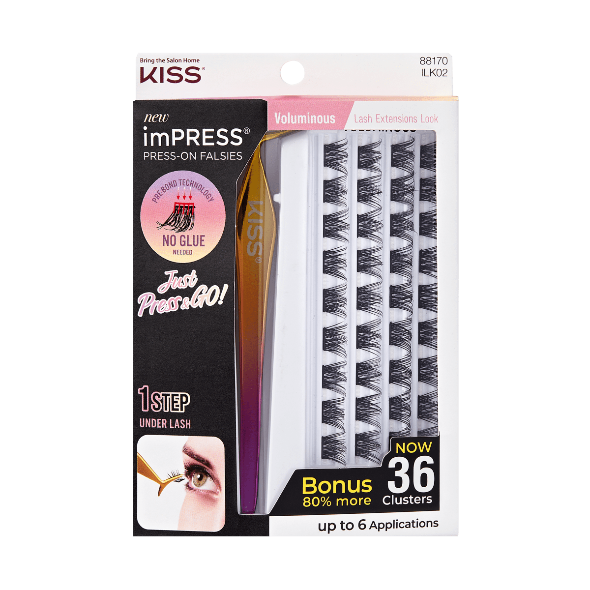 imPRESS Falsies Self Adhesive Eyelashes, 36 Lash Clusters - Voluminous