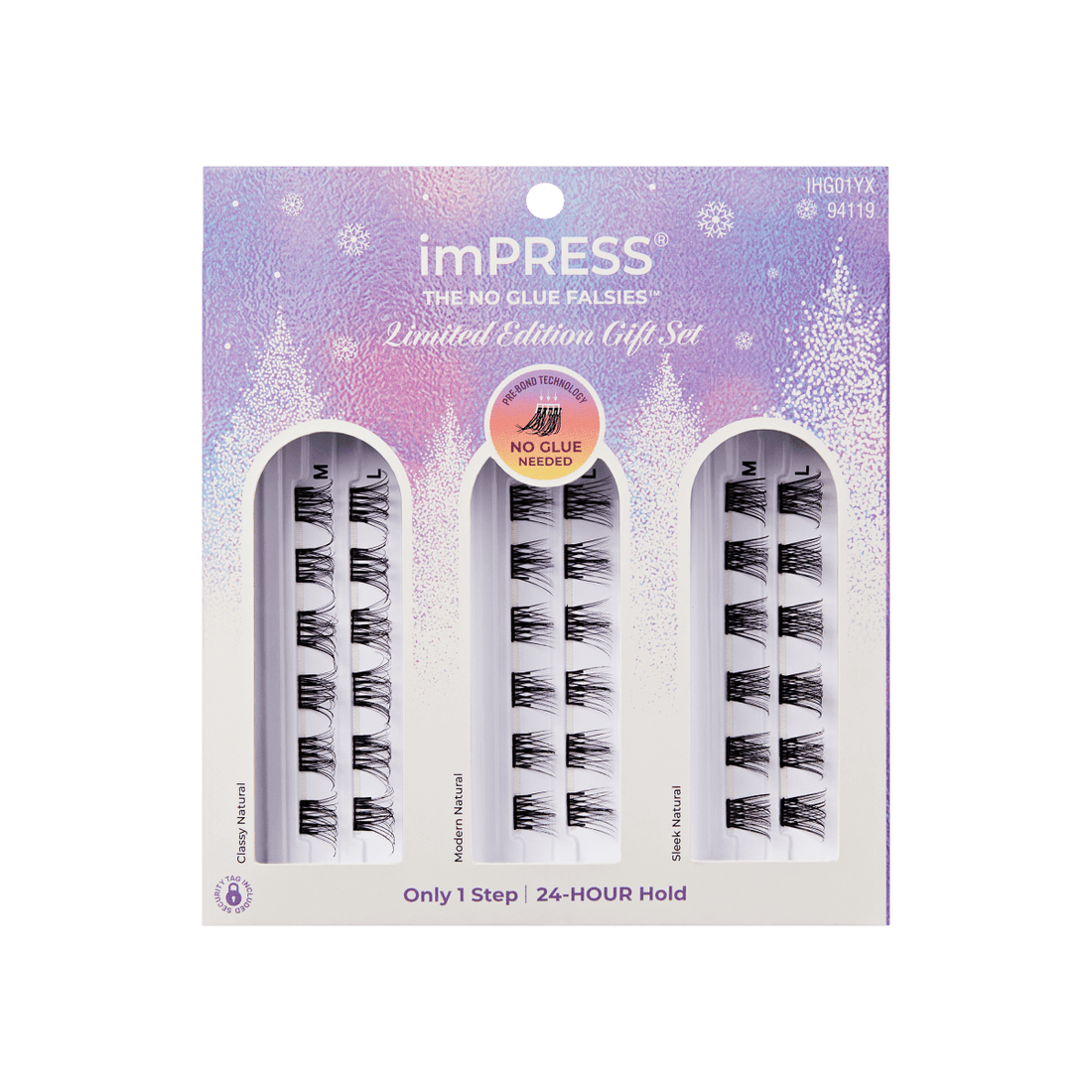 imPRESS Falsies Self Adhesive Eyelashes Holiday Gift Set, 36 Lash Clusters - Natural