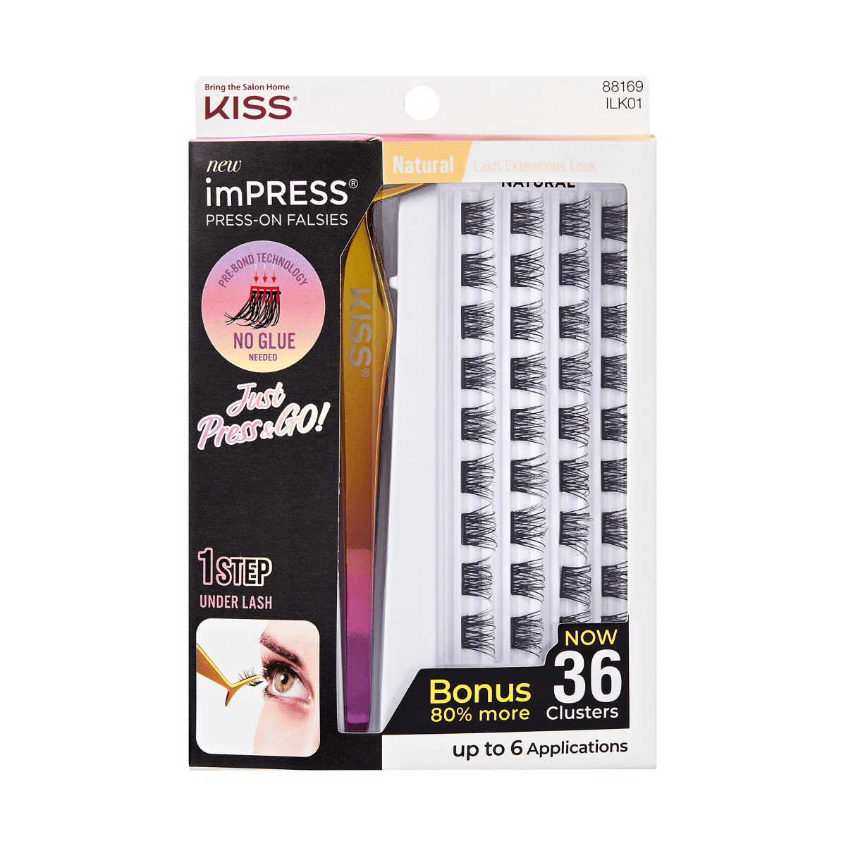 imPRESS Falsies Self Adhesive Eyelashes, 36 Lash Clusters - Natural